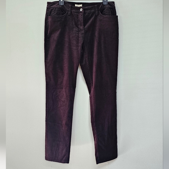 Eileen Fisher Chocolate Brown Corduroy Slim Leg Pants Size 10 Cotton Blend New - Picture 1 of 12